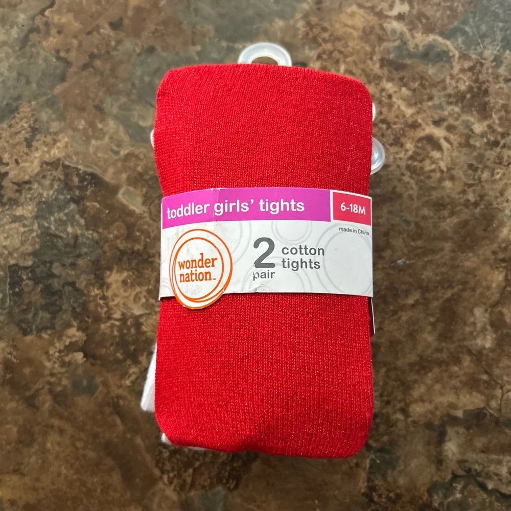 Wonder Nation Footed Cotton Tights Toddler Girl's Size 6-18 Months Red White